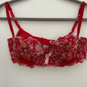 Agent Provocateur Red Bra with Embroidered Flowers
